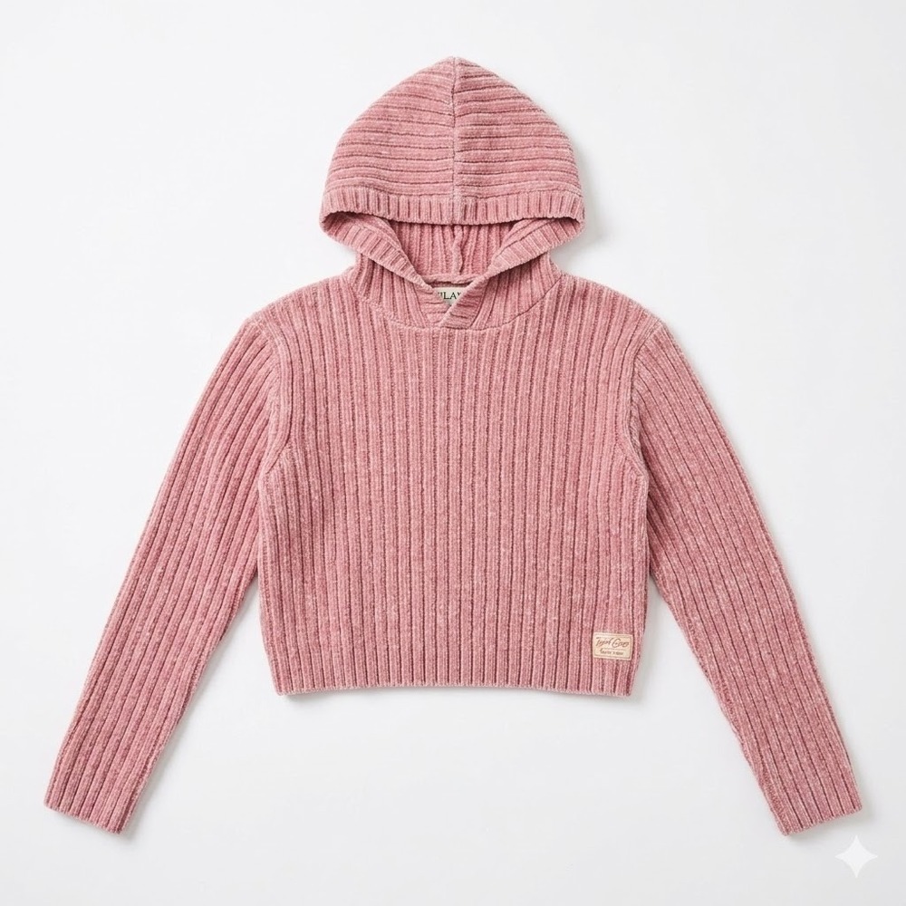 Replay Girls Dusty Rose Ribbed Hoodie Sweater Balletcore European Designer